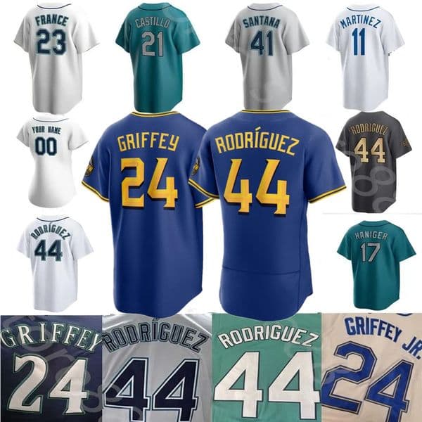 Custom S-4XL 24 Ken Griffey Jr. Jerseys 34 Felix Hernandez 11 Edgar Martinez 17 Mitch Haniger 44 Rodrlguez 51 Suzuki Ichiro Jersey
