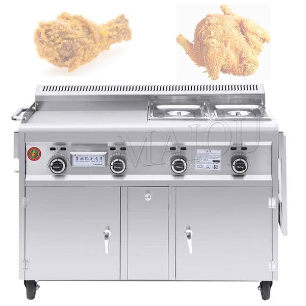 Upgrade Commercial Gas Snack Car Stainless Steel Snack Cart Frying Pan Multi-function Teppanyaki+Oden+Fried Food Equipment 1pc