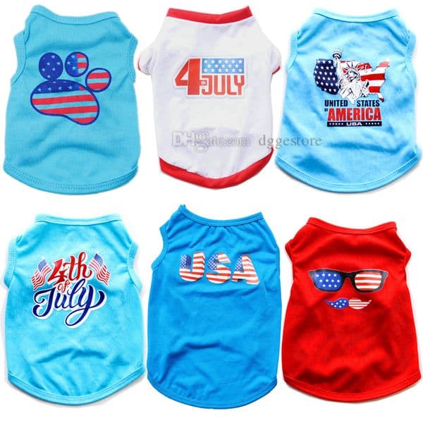Independence Day Unisex for Small Flag Printed Puppy Shirt Apparel Breathable Clothes Boy and Girl Dog Outfits Cute Pet Shirts A705