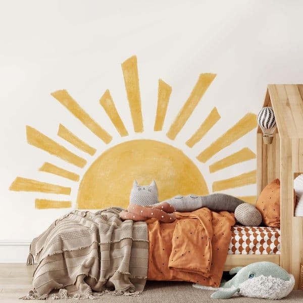 Wallpapers Half Sun Wallpaper Decal Sunshine Vinyl Wall Stickers Boho Nursery Baby Room Wall Stickers Self-Adhesive Bedroom Home Decor 230505