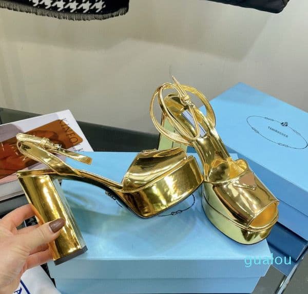 Raso Plateau Metallic Peep-Toe Platform sandals chunky high heels Ankle plaque strap heeled Pumps block heel sandal luxury designer shoes for women factory footwear