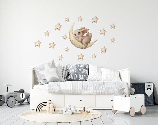 Wallpapers Bunny wall decal moon stars wall decal bunny wallsticker rabbit moon wallsticker vinyl wall decal bunny rabbit forest water 230505