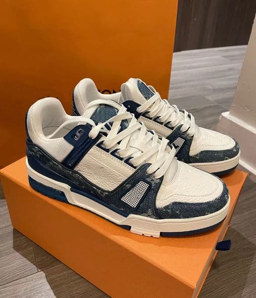 Top Brand Vintage Men Sneakers Shoes Denim Bule Black Flower Rubber Sole Abloh Lace-up Trainers Virgil Party Wedding Dress Skateboard Walking EU38-46