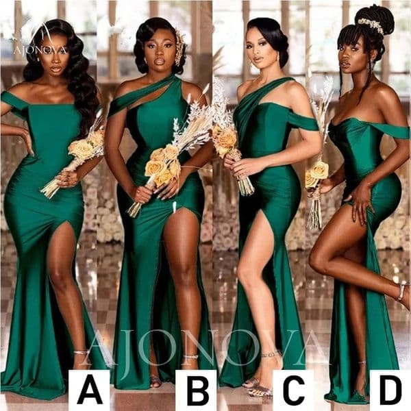 Hunter Green Satin Party Dress for Wedding Side Split Bridesmaid Dresses Off the Shoulder Robe Elegant Gowns Weddings Evening Robe Under 70 BC11220