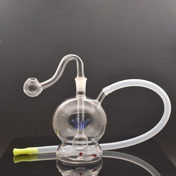Round Shape Glass Oil Burner Bong Hookah Hand Smoking Water Pipe Inline Matrix Ash Catcher Bong with 10mm Male Glass Oil Burner Pipe and Silicone Hose