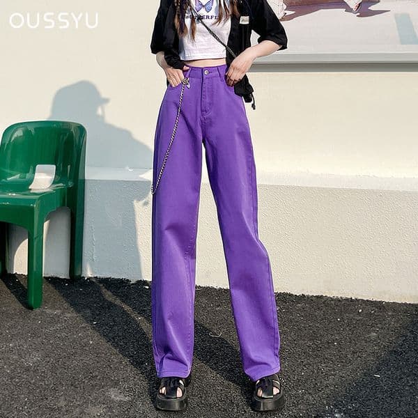 Women's Jeans Spring Summer Women's Jeans Baggy Straight Cotton Fashion Streetwear Purple High Waist Casual Pant Wide Leg Korean Denim Trouser 230510