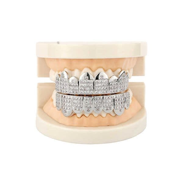 Square Zirconium Super Flash Gold Tooth Grillz Set HIP HOP Fashion Vampire Teeth Grills Braces Mens Womens Hip Hop Nightclub Mouth Decoration Jewelry Accessories