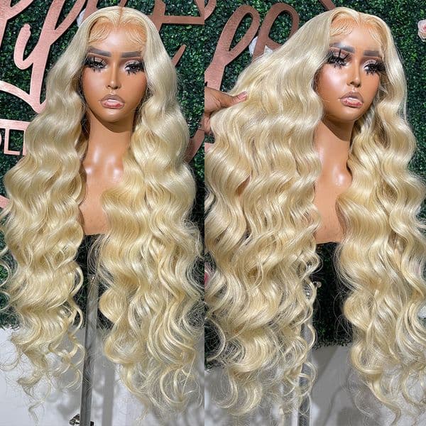 Pervian Hair 40 Inch 613 Honey Blonde Color Wig 13x4 HD Transparent Lace Frontal Wigs For Women Deep Body Wave Synthetic Wig For Women