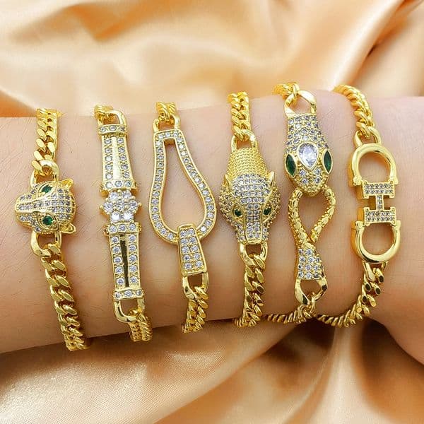 18K Gold Plated Micro Pave Animal Charm Bracelet Jewelry for Gift