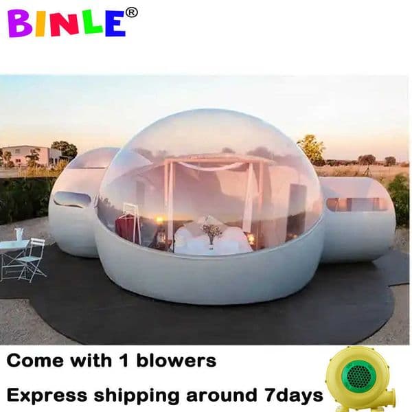 2rooms+1tunnel inflatable bubble tent transparent igloo dome camping tent couples double singular hotels with blower Ask about the price Ask about the price