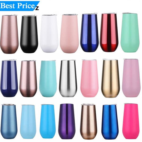 1Pcs 6Oz Wine Tumbler Beer Cups Champagne Mugs With Lids Stainless Steel Insulated Vacuum Glass Egg Shaped Cup Thermos Gifts New