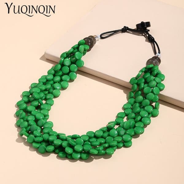 Pendant Necklaces Fashion Colorful Resin Beads Women's Short Necklace Summer Bohemian Laminated Large Pendant Necklace Retro Fashion Jewelry 230512