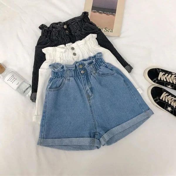 Women's Shorts Summer Denim Shorts Women's Black S-5XL Pleated White Blue High Waist Shorts Women's Stretch Short Jeans ZMZBCH Plus Size 230516