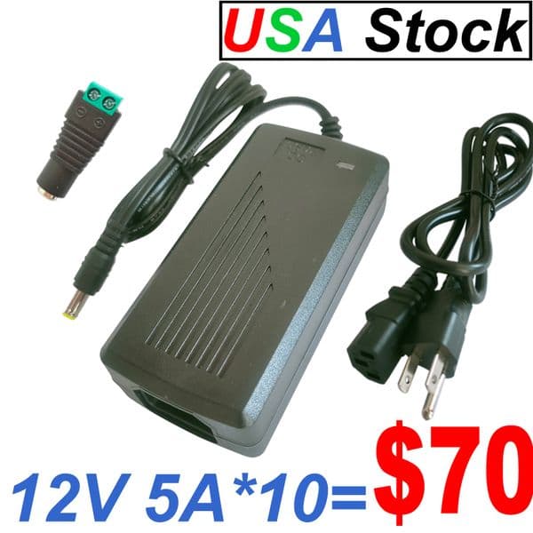 100-240V AC to DC12V 5A Lighting Transformers Power Suppy Table Top Power Adapter 60 Watts 12V 5A Switching Power Adaptor Converter 5.5x2.5mm DC Plug crestech