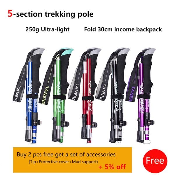 Trekking Poles 5-Section Outdoor Fold Trekking Pole Camping Portable Walking Hiking Stick For Nordic Elderly Telescopic Club Easy Put Into Bag 230516 Z260508