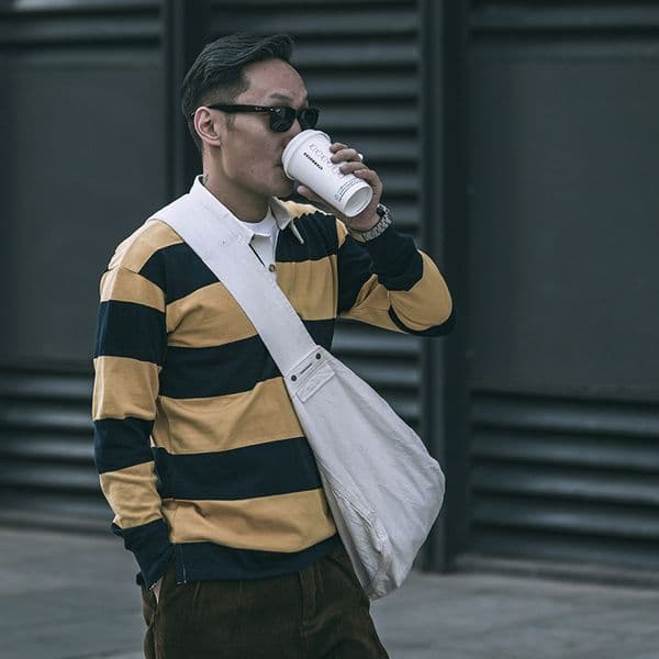 Men's Polos Non Stock 290g Heavyweight YarnDyed Stripe Long Sleeve Polo TShirt Top IVY Vintage Casual Rugby Shirts 230517