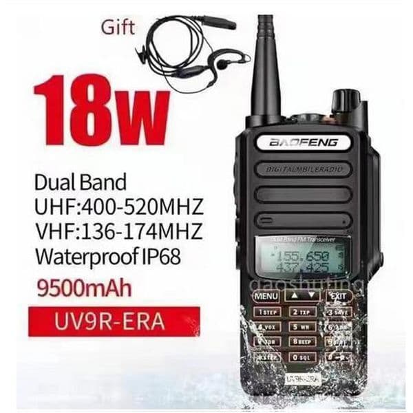 Baofeng UV9R-ERA Walkie Talkie 18W 128 Channel 9500mAh Battery VHF UHF Handheld Two Way Radio for Outdoor hiking Sprot SOS