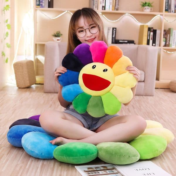 Sunflower Flower Plush Pillow Kawaii Smile Sunshine Comfortable Stuffed Toy Soft Doll Cat Pet Sofa Cushion Mat Pillow Home Bedroom Decor HW0019