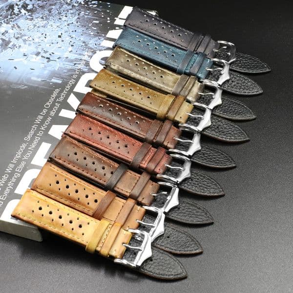Watch Bands 18mm 20mm 22mm 24mm Handmade Genuine Leather Watch Strap Vintage Black Blue Brown Green Watchbands High Quality Men's Watch Band 230518