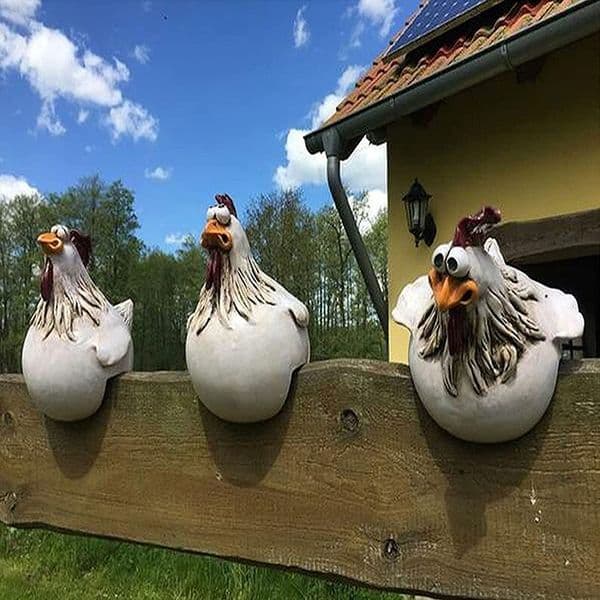 Garden Decorations Funny Chicken Fence Decor Resin Statues Hen Sculpture Art Craft Home Outdoor Farm Yard 230518