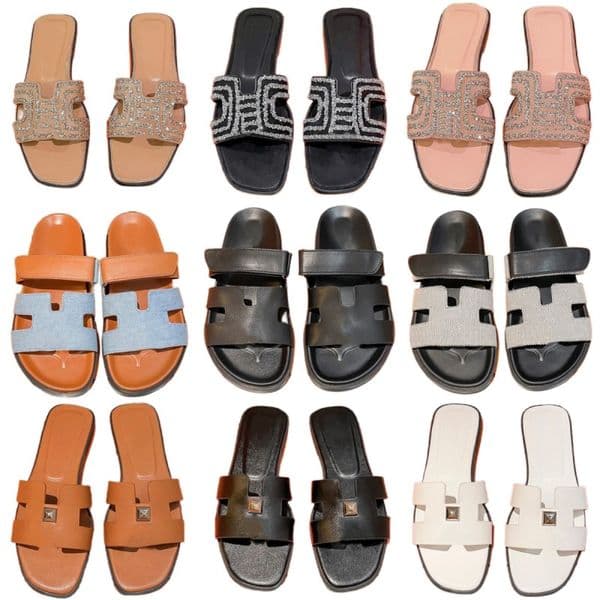 New designer slippers genuine leather designer shoes hoop&loop beach shoes fashion women sandals letter brand casual shoes open toe flat heel shoes non slip outdoor