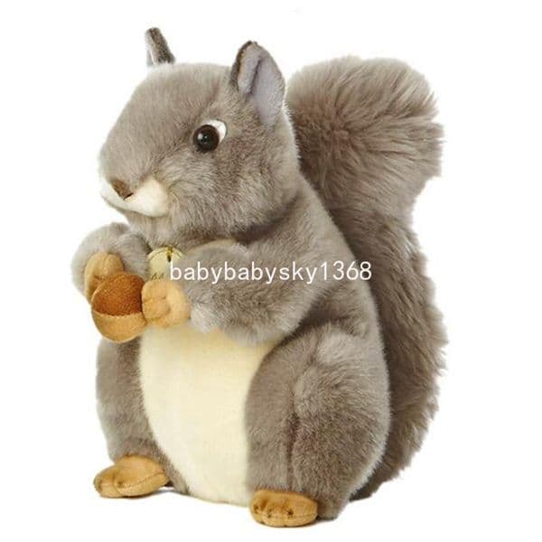 Wild World Super Lifelike Grey Squirrel Plushie Stuffed Simulation Fluffy Hair Big Umbrella Tail Animal Peanut Plush