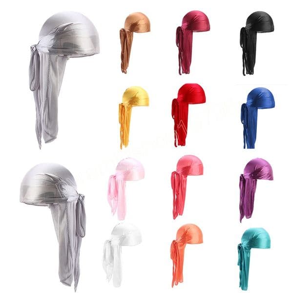 Men's Silky Durags Bandanas Turban Hat Satin Durag Biker Headwear Headband Hair Accessories Wrap Hats Skull Hat
