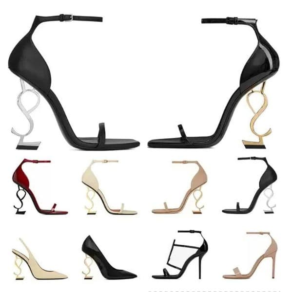 women luxury Dress Shoes designer high heels patent leather Gold Tone triple black nuede red womens lady fashion sandals Party Wedding Office pumps