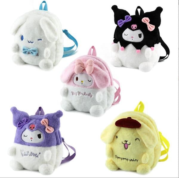 INS Fashion Kawaii Cartoon Kuromi Plush Backpack Girl Double Shoulder Stationery Bags Big Capacity Birthday Gift