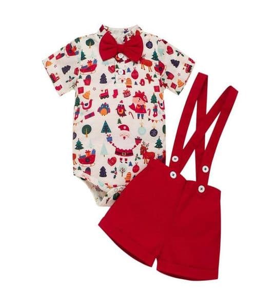 Baby Christmas Outfits Xmas Infant Baby Boy Clothes 2Pcs Clothes Set Santa Short Sleeve Romper Overall Newborn Toddler Clothing190