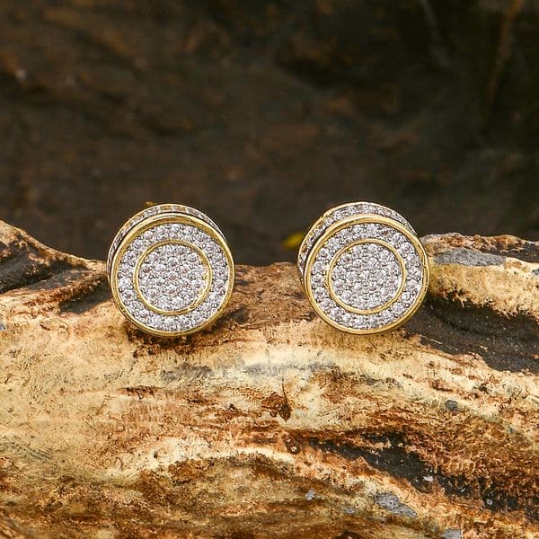 2026 New Hip Hop Gold Silver Men Copper Cubic Zirconia Earrings Male Austrian Crystal Earring Diamond Round Button Stud Ear Nice Jewelry Gif