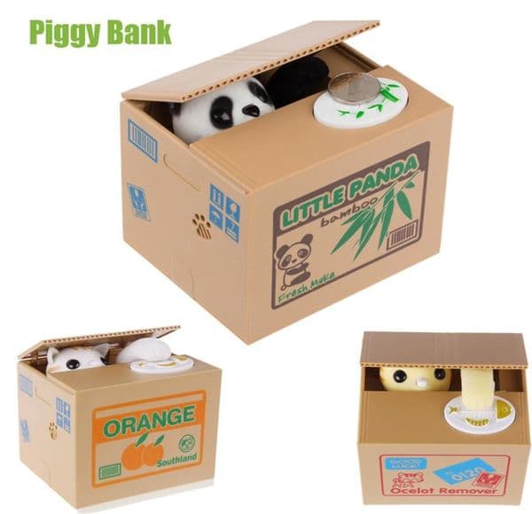 White Yellow Cat Panda Automatic Stealing Coin Cat Kitty Coins Penny Cents Piggy Bank Saving Box Money Kid Child Gift259o