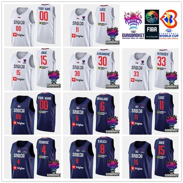National Team Srbija Basketball Jersey Serbia EuroBasket Jokic Vladimir Lucic Nemanja Bjelica Filip Petrusev Alen Smailagic Jagodic-Kuridza Davidovac