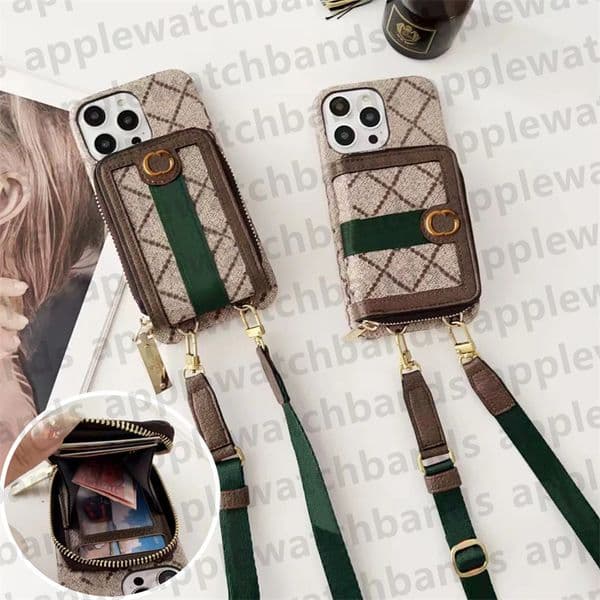 Phone Case Designer iPhone Case Crossbody Wallet for Apple iPhone 15 14 Pro Max 13 12 11 14PLUS X XR XS Luxury Zipper Card Holder Earphone Lipstick Lanyard Handbag Cover