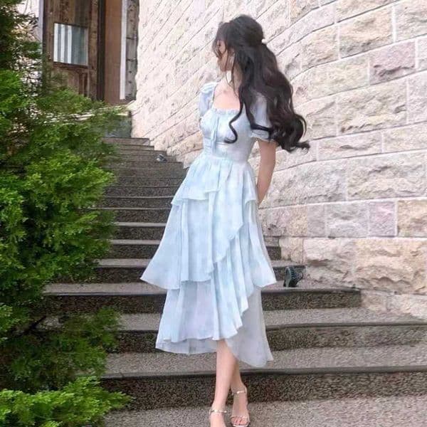 Irregular Chiffon Dress Summer New Design Fairy Waist Floral Dress For Woman Summer Casual Beach Dress