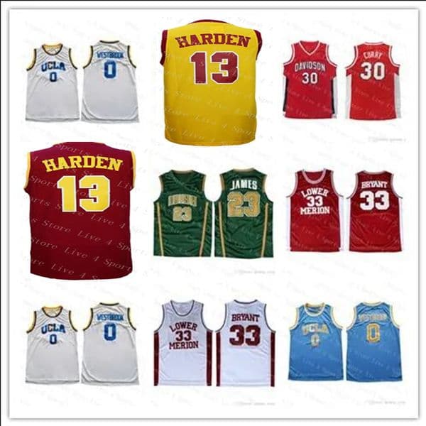 NCAA College Retro Basketball Jersey 3 Iverson James 13 Harden 30 Curry 3 Wade Irish 23 James 33 Bryant Georgetown Sewn Low Price
