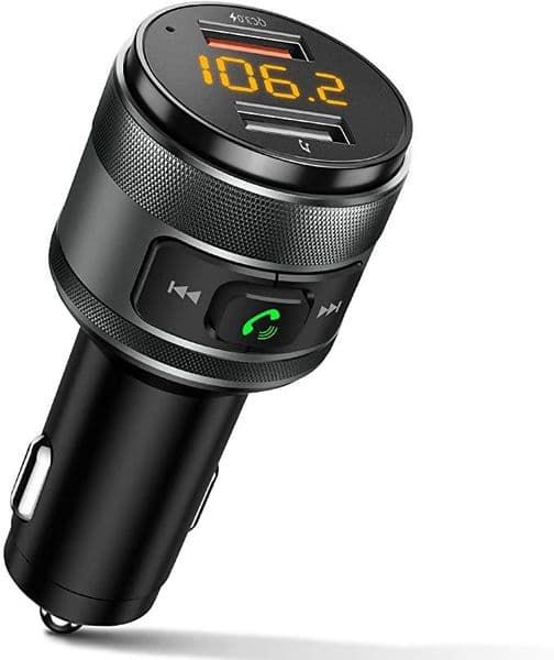 Bluetooth 5.0 FM Transmitter for Car Wireless FM Radio Adapter Music Player FM Transmitter/Car Kit with Hands-Free Calling and 2 USB Ports Charger Support USB Drive