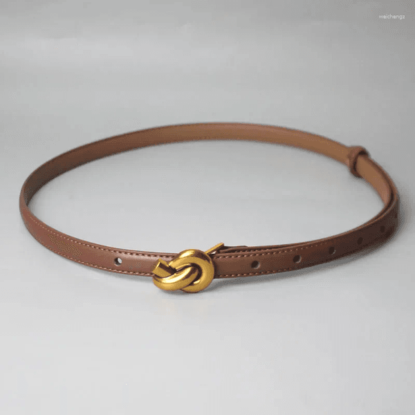Belts Women Genuine Leather Belt Gold Knot Buckle Waistband Thin For Dress Jeans Q260527
