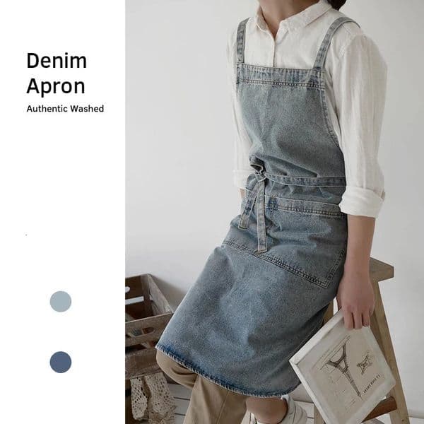 Aprons Elegant Unisex Jean Apron with Pockets Men and Women for Kitchen Cooking Gardening Painting Chef Uniform Pinafore Drop ship 231204