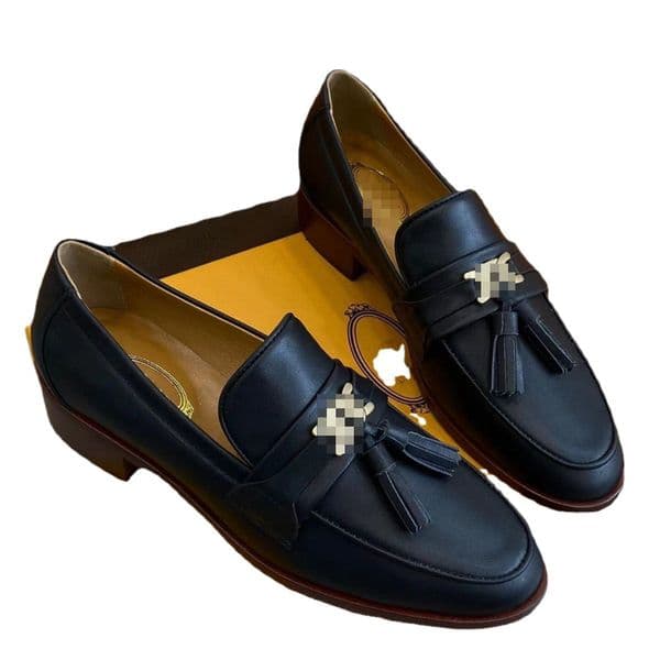 Italian High-end Brand Dress Shoes Women Twists Button Tassel Pendant Loafers Leather Shoes