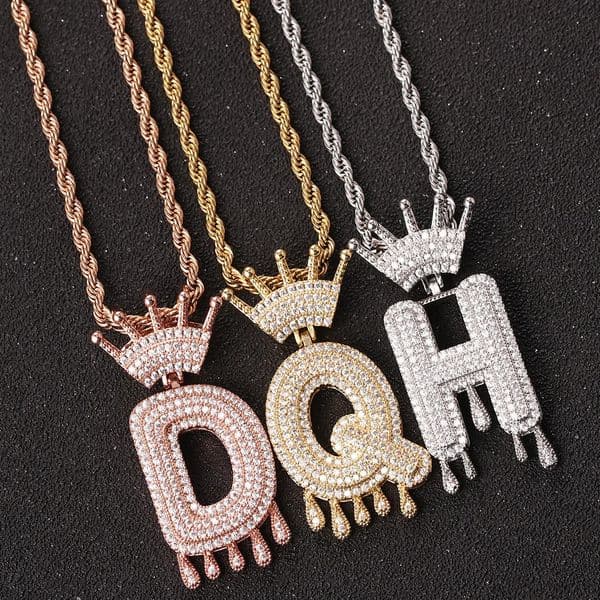 Pendant Necklaces Fashion Hip Hop Iced Out Bling Cubic A Z Drip Crown Zircon Letters Chain For Men Jewelry 231208