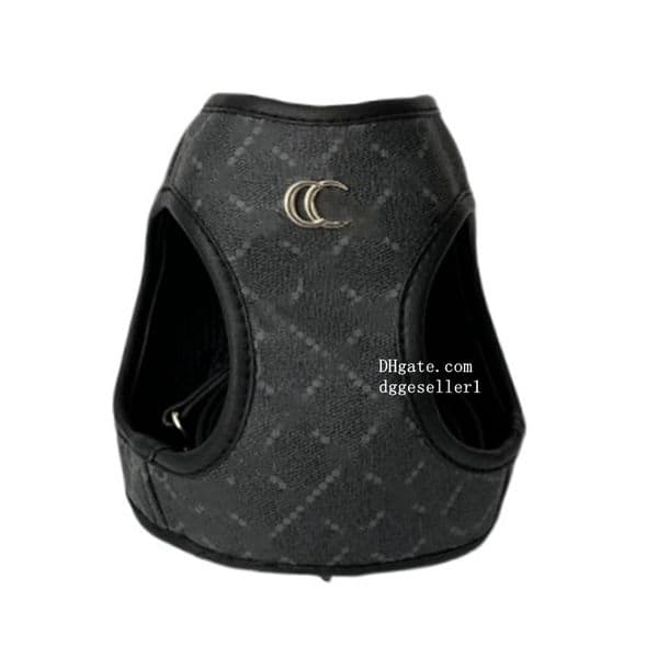 Designer Dog Harness Leash Set, No Pull Classic Letter Pattern Dog Harness- Lightweight, Soft, Adjustable Cat Harness, Suitable for Puppy Small Dog Black L B202