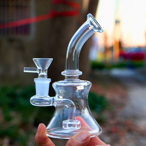 Glass Bent Neck Mini Beaker Base Bong Glass Smoking Pipe Hookah Oil Rig Showerhead Perc with 14mm Bowl or Banger