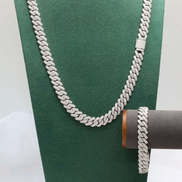 necklace moissanite chain Paston Mossanite Jewelry Wholesale 925 Silver Iced Out Hip Hop Moissanite 14mm Width Cuban Chain Ready To Ship