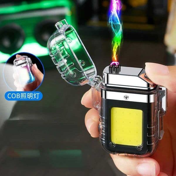 20223 Plasma Dual ARC Electric Torch Transparent Waterproof Lighter Windproof USB Rechargeable Lighters Outdoor Camping