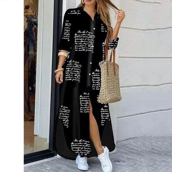 Urban Sexy Dresses Summer Fashion Elegant Shirt Dress Women Print Long Sleeve Button Ladies Office Holiday Casual Clothing Female Maxi Dress 231214