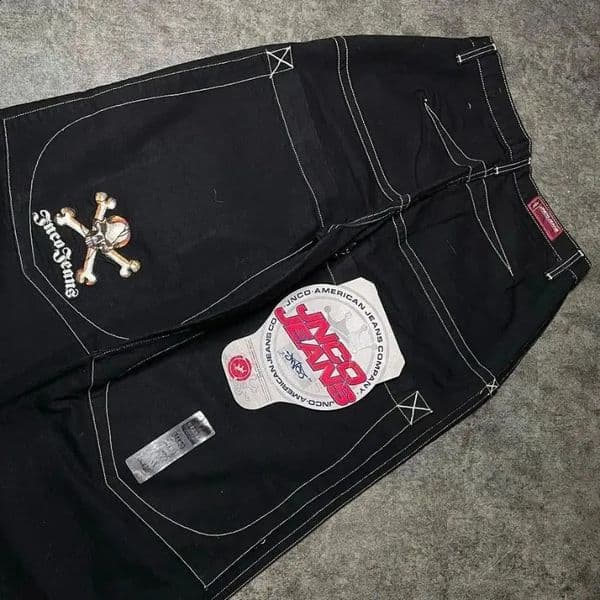 Men's Jeans Y2K Fashion Baggy Mens Hip Hop Pocket Retro Skull Graphic Embroidery Oversized Black Pants High Waist Wide Trousers 231214