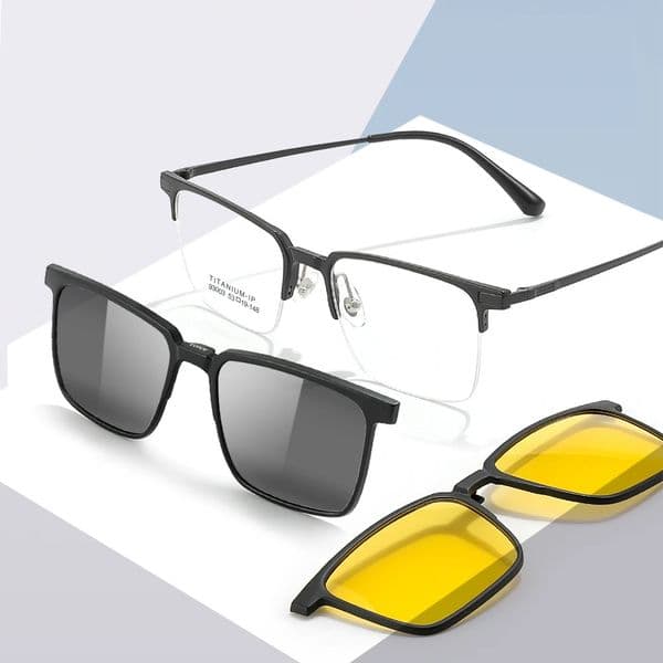 Fashion Sunglasses Frames 3 In 1 Men Fashion Pure Glasses Frame With Polarized Clip On Sunglasses And Night Vision Women Eyewear 231215