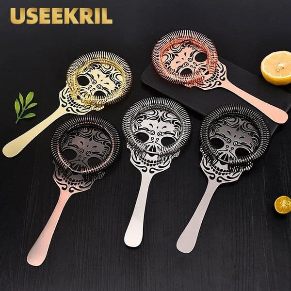 Bar Tools Creative Skull Shape Cocktail Strainers Bartender Strainer Hawthorne Stainless Steel Whiskey Home Accessories 231216