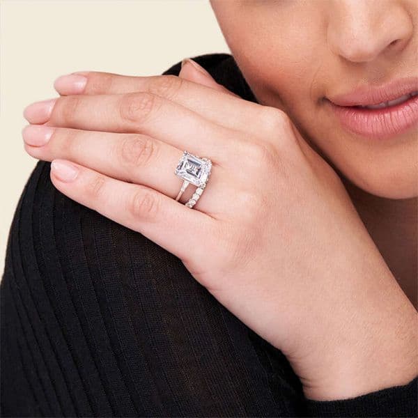 Customized 18k white gold lab grown diamond engagement 2.5ct Emerald cut cvd for ring fashion jewelry wholesale